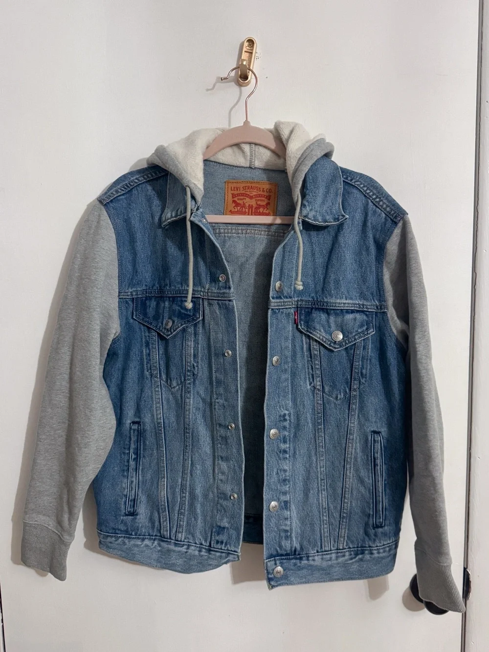 Men’s Levi's Hybrid Hoodie Trucker Denim Gray Sweat Jacket size Small - Picture 4 of 9